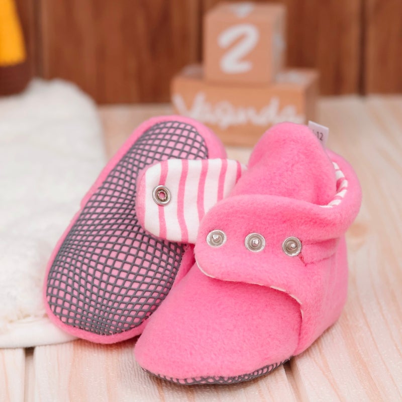 Ella Bonna Polar Baby Slippers, Non-Slip Sole, Organic Cotton Lined, First Step Home Slippers, Pink  - Image 3