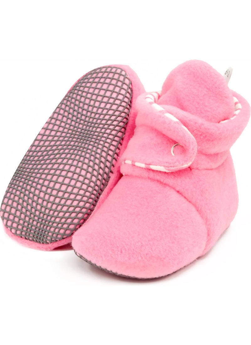 Ella Bonna Polar Baby Slippers, Non-Slip Sole, Organic Cotton Lined, First Step Home Slippers, Pink  - Image 2