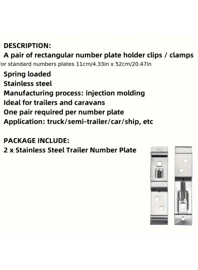 Set Of 4 Adjustable Spring Clip License Plate Holders Durable Stainless Steel Metal Brackets - Image 5