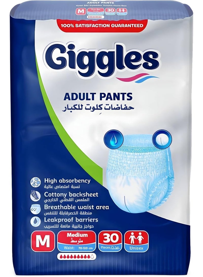 Giggles Adult Pants – Unisex, Super Absorbent, Leakproof, Size M (Pack of 30) - Image 1