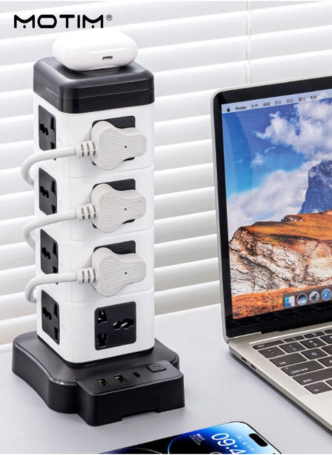 Motim - Tower Power Extension Cord 3 In 1 with 2500W Wireless Charger 16 DC Outlets 3 USB Outlets, 1.8m Long Extension Cord Power Strip with Cable Organizer Box - Image 1
