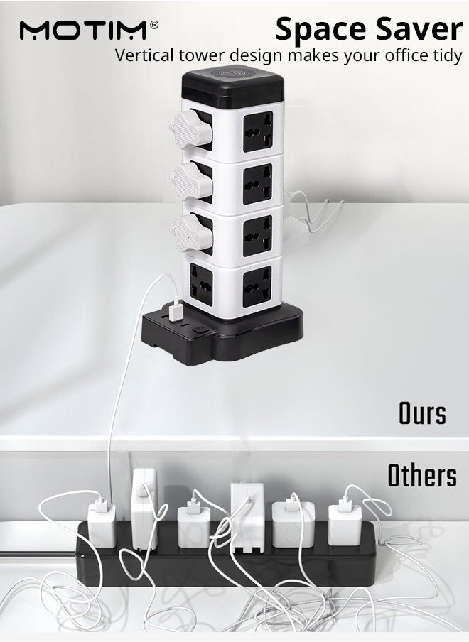 Motim - Tower Power Extension Cord 3 In 1 with 2500W Wireless Charger 16 DC Outlets 3 USB Outlets, 1.8m Long Extension Cord Power Strip with Cable Organizer Box - Image 1