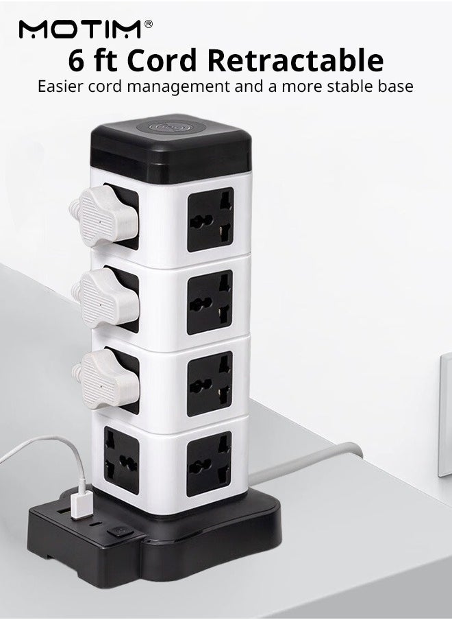 Motim - Tower Power Extension Cord 3 In 1 with 2500W Wireless Charger 16 DC Outlets 3 USB Outlets, 1.8m Long Extension Cord Power Strip with Cable Organizer Box - Image 1