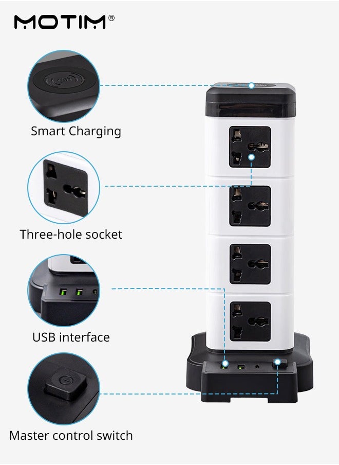 Motim - Tower Power Extension Cord 3 In 1 with 2500W Wireless Charger 16 DC Outlets 3 USB Outlets, 1.8m Long Extension Cord Power Strip with Cable Organizer Box - Image 1