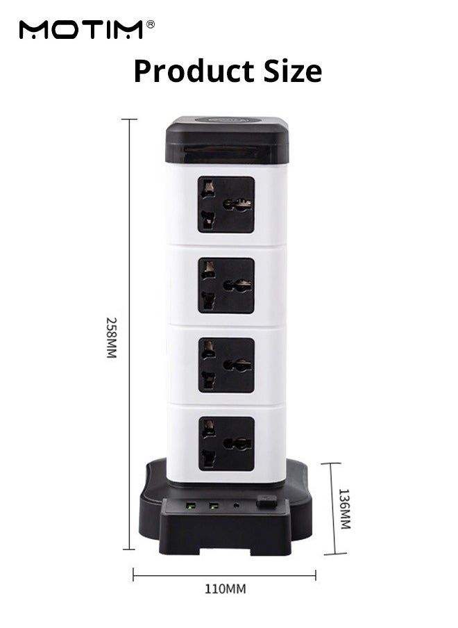 Motim - Tower Power Extension Cord 3 In 1 with 2500W Wireless Charger 16 DC Outlets 3 USB Outlets, 1.8m Long Extension Cord Power Strip with Cable Organizer Box - Image 1
