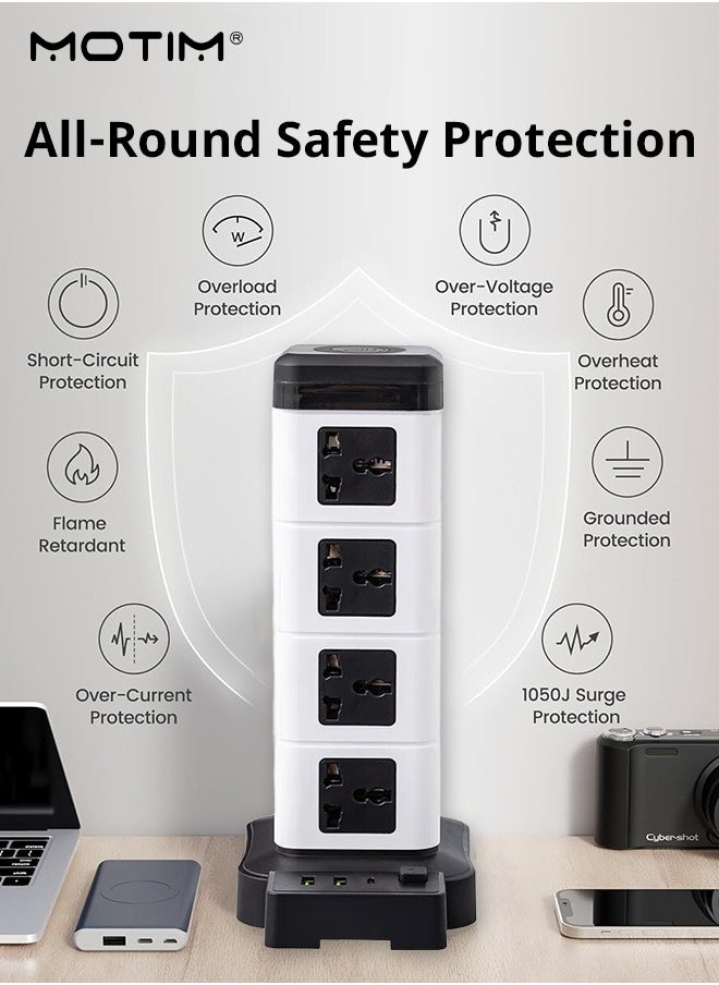 Motim - Tower Power Extension Cord 3 In 1 with 2500W Wireless Charger 16 DC Outlets 3 USB Outlets, 1.8m Long Extension Cord Power Strip with Cable Organizer Box - Image 1