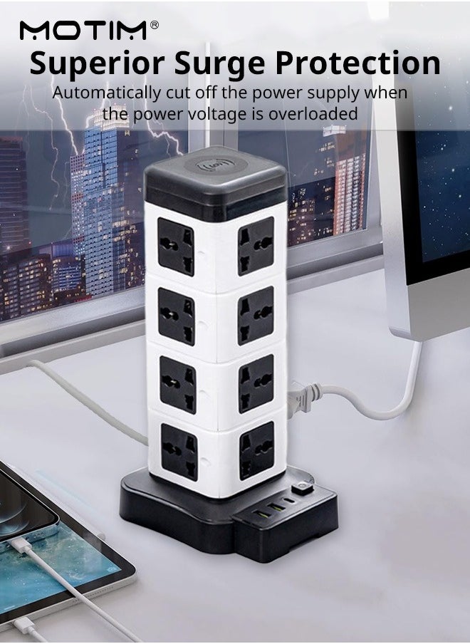 Motim - Tower Power Extension Cord 3 In 1 with 2500W Wireless Charger 16 DC Outlets 3 USB Outlets, 1.8m Long Extension Cord Power Strip with Cable Organizer Box - Image 1