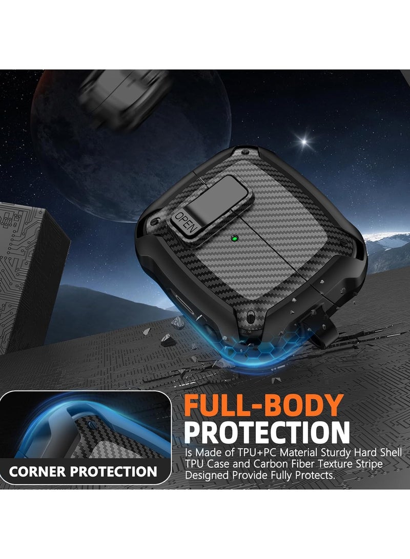 Carbon grain surface Cover Case Compatible With Samsung Galaxy Buds 3 Pro /Bud3 Lock Clip,Protective anti-fall Skin-- Black  - Image 4