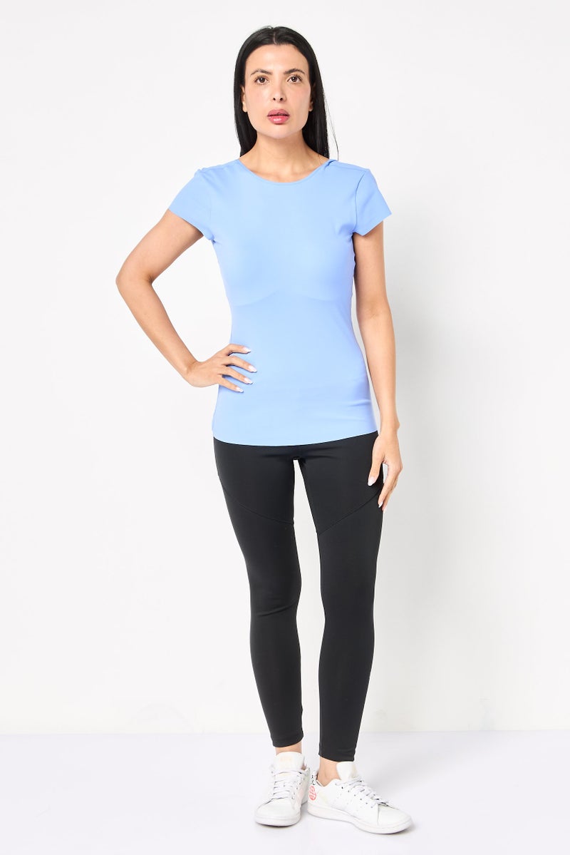 Nike Women Sportswear Fit Short Sleeve Yoga Top, Blue - Image 2