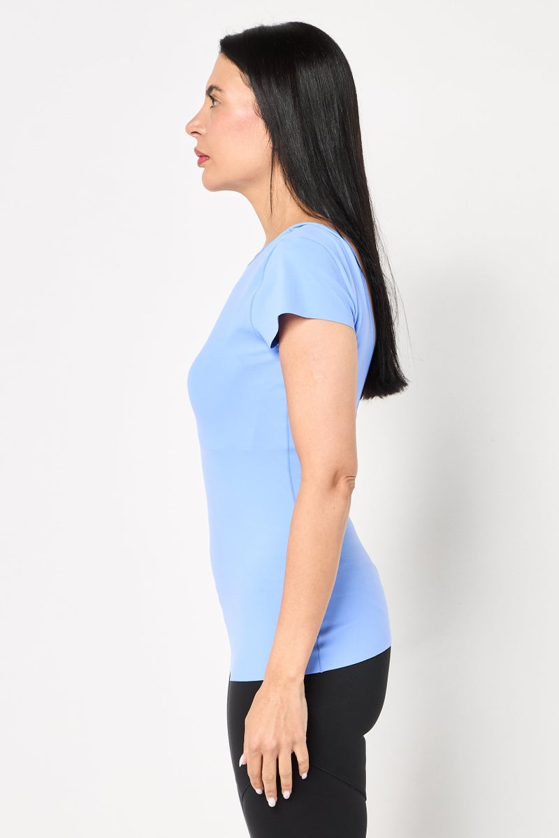 Nike Women Sportswear Fit Short Sleeve Yoga Top, Blue - Image 3
