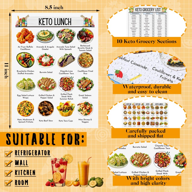 Sinload 12 Pcs Keto Meal Plan Chart Poster Ketogenic Diet Food List Keto Grocery List Nutrition Guide Poster for Wall - Image 2