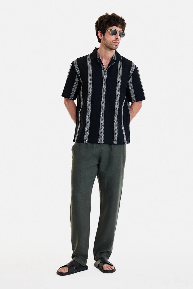 سنيتش Black Striped Half Sleeve Boxy Shirt