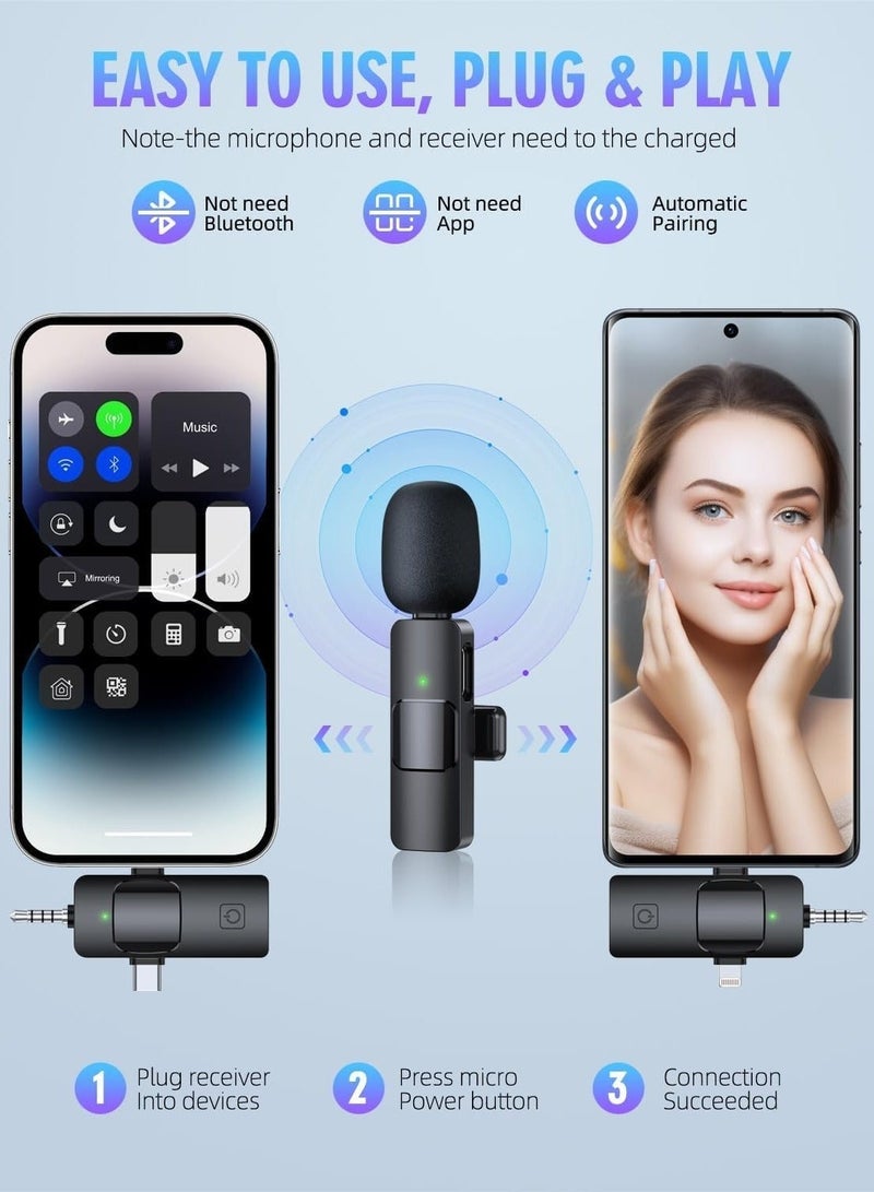 3 in 1 Wireless Microphones plug and play , widely compatible , clear timbre , high sensitive for iPhone, iPad, Android, Camera, USB-C Microphone, 7-Hour Battery, Mini Microphone with Noise Reduction for Video Recording, Vlog, YouTube, TikTok - Image 4