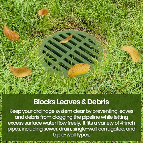 Calvana (2-Pack) Calvana 4” Plastic Round Drainage Grate Cover, Fits 4” Pipes, Prevents Debris, Ideal for Lawns, Patios, and Walkways, Durable UV-Resistant Plastic, Easy Installation, Green - Image 3