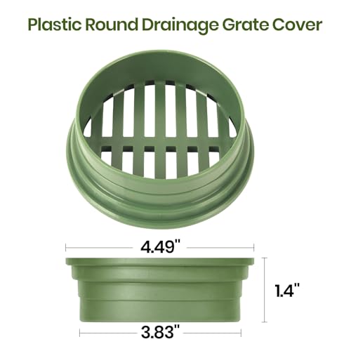 Calvana (2-Pack) Calvana 4” Plastic Round Drainage Grate Cover, Fits 4” Pipes, Prevents Debris, Ideal for Lawns, Patios, and Walkways, Durable UV-Resistant Plastic, Easy Installation, Green - Image 2