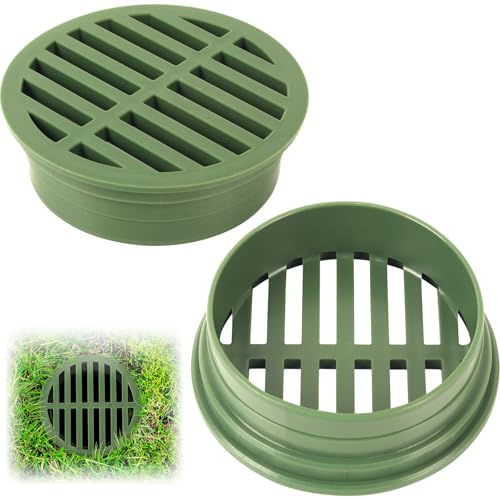 Calvana (2-Pack) Calvana 4” Plastic Round Drainage Grate Cover, Fits 4” Pipes, Prevents Debris, Ideal for Lawns, Patios, and Walkways, Durable UV-Resistant Plastic, Easy Installation, Green - Image 1