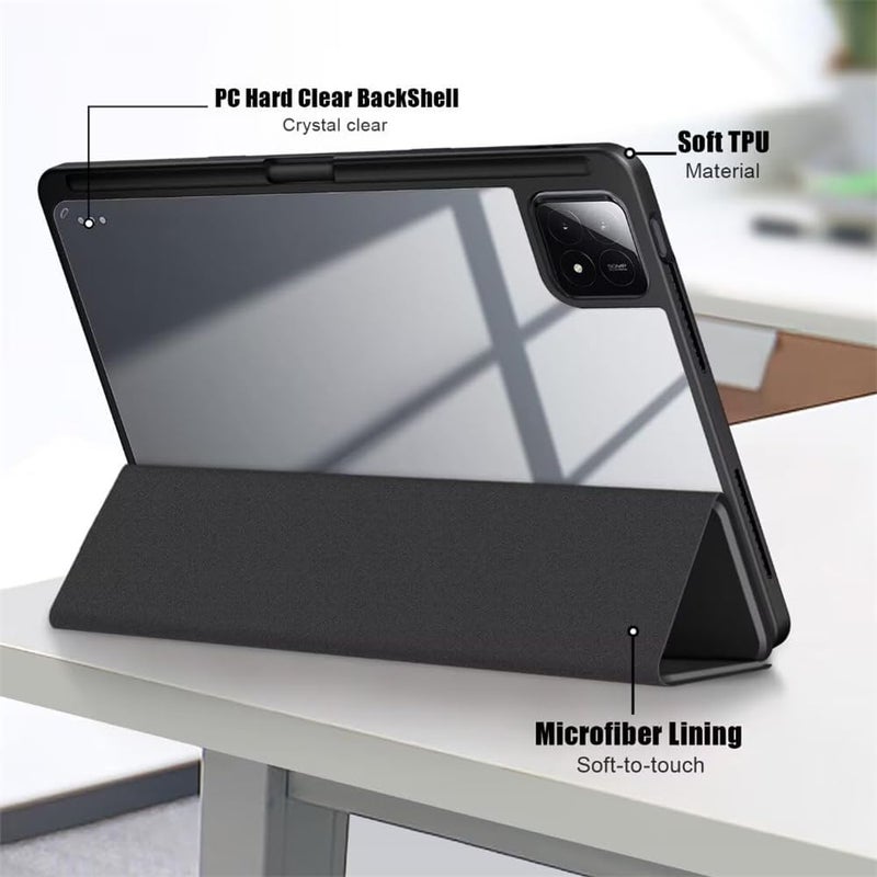 حافظة لجهاز Xiaomi Pad 6S Pro 12.4، رقيقة جداً، غطاء ذكي من TPU ناعم مع وظيفة النوم التلقائي، حافظة خلفية من الأكريليك الشفاف، لجهاز Xiaomi Pad 6S Pro 12.4، باللون الأسود - Image 3
