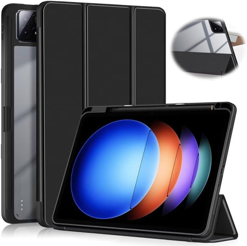 حافظة لجهاز Xiaomi Pad 6S Pro 12.4، رقيقة جداً، غطاء ذكي من TPU ناعم مع وظيفة النوم التلقائي، حافظة خلفية من الأكريليك الشفاف، لجهاز Xiaomi Pad 6S Pro 12.4، باللون الأسود - Image 1