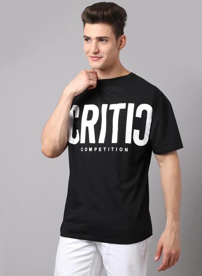 Take Two Men Black Graphic Printed Pure Cotton Oversized T-Shirt