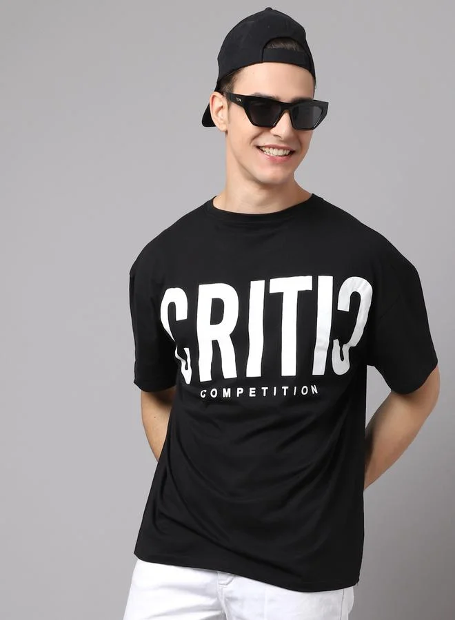 Take Two Men Black Graphic Printed Pure Cotton Oversized T-Shirt