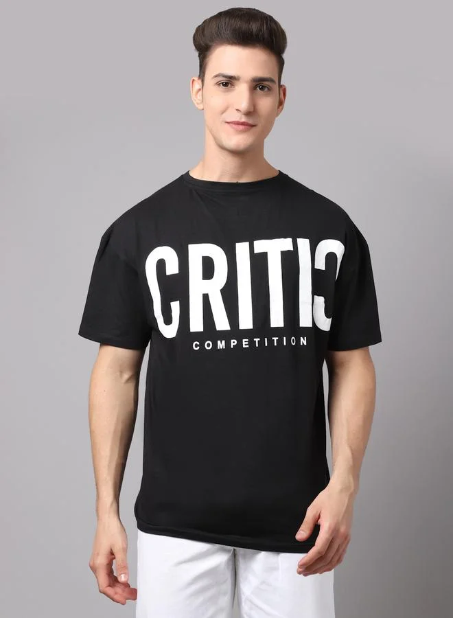 Take Two Men Black Graphic Printed Pure Cotton Oversized T-Shirt