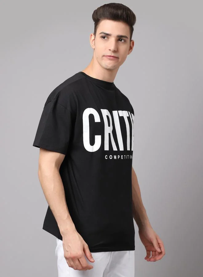 Take Two Men Black Graphic Printed Pure Cotton Oversized T-Shirt