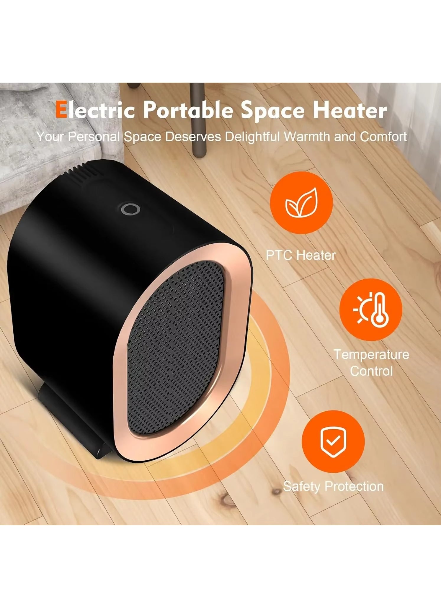 Zoom Plus Zoom Plus Fan Heater, 1200W Portable Heater, Fast Heating Ceramic Electric Heater, Quiet Tilt Protection Mini Desk Heater for Room, Office, Home, Bathroom 