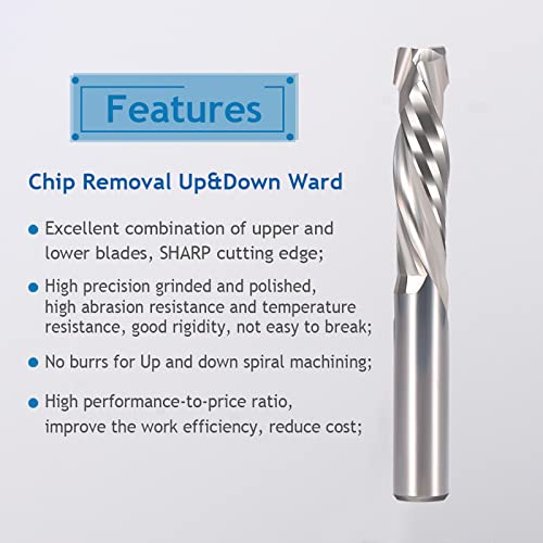 Hozly 1/8 Inch Shank with 1/8 Inch Cuting Dia Carbide End Mills Up & Down Cut Compression Bit 2 Flutes Milling Cutter for Engraving Milling 3D sculpturing Roughing Composite Multilayer Pack of 10 - Image 4