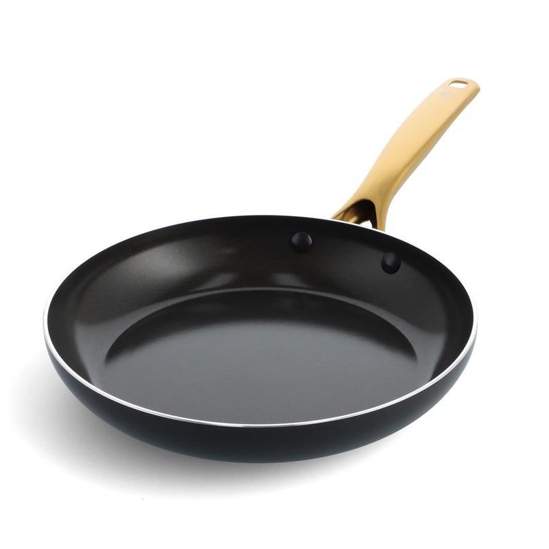 Blue Diamond Gold 10 Frying Pan Skillet Ceramic Nonstick PFAS Free PFOA Free Induction Suitable Dishwasher Safe Gold Handle Black