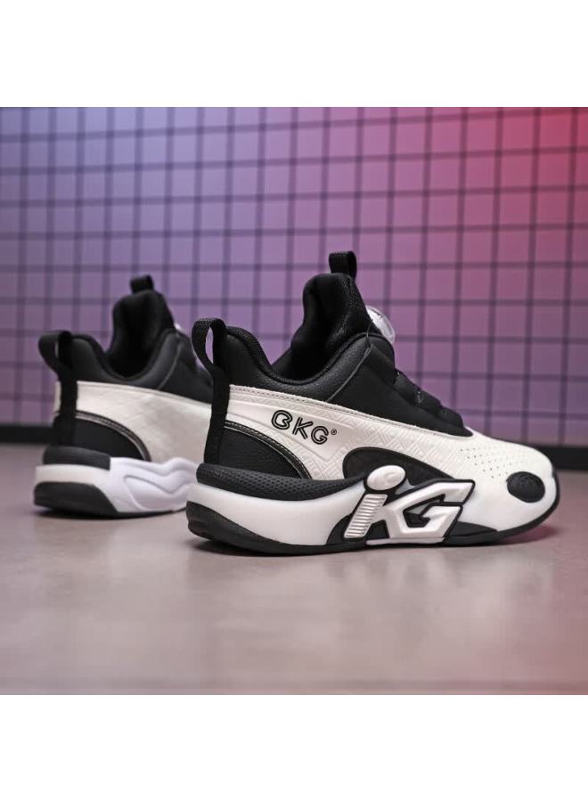 Bkg Kids Basketball Shoes Boys Non-slip Sports Youth Leather Cushioning Sneakers Zyc25568 Black White Size 33 - Image 2