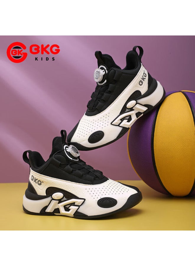 Bkg Kids Basketball Shoes Boys Non-slip Sports Youth Leather Cushioning Sneakers Zyc25568 Black White Size 33 - Image 1