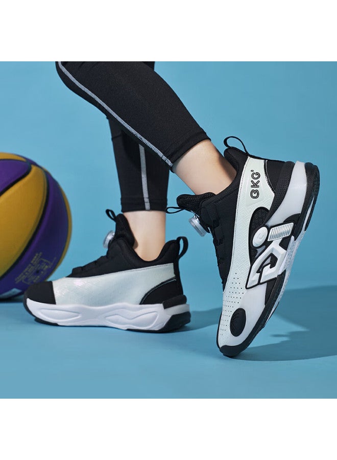 Bkg Kids Basketball Shoes Boys Non-slip Sports Youth Leather Cushioning Sneakers Zyc25568 Black White Size 33 - Image 4