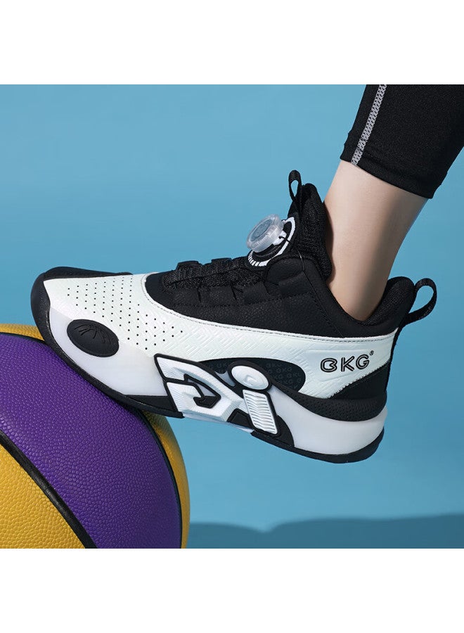 Bkg Kids Basketball Shoes Boys Non-slip Sports Youth Leather Cushioning Sneakers Zyc25568 Black White Size 33 - Image 5
