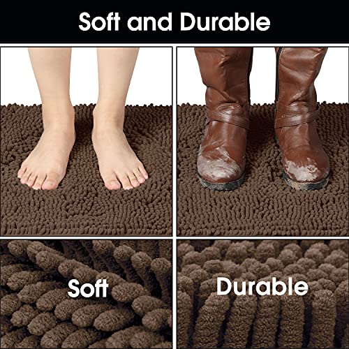 HOMEIDEAS Doormat Indoor Entrance, 32"x20", Highly Absorbent Chenille Muddy Dog Washable Non Slip Front Welcome Door Floor Mat for Entryway, Brown - Image 4