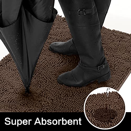 HOMEIDEAS Doormat Indoor Entrance, 32"x20", Highly Absorbent Chenille Muddy Dog Washable Non Slip Front Welcome Door Floor Mat for Entryway, Brown - Image 2