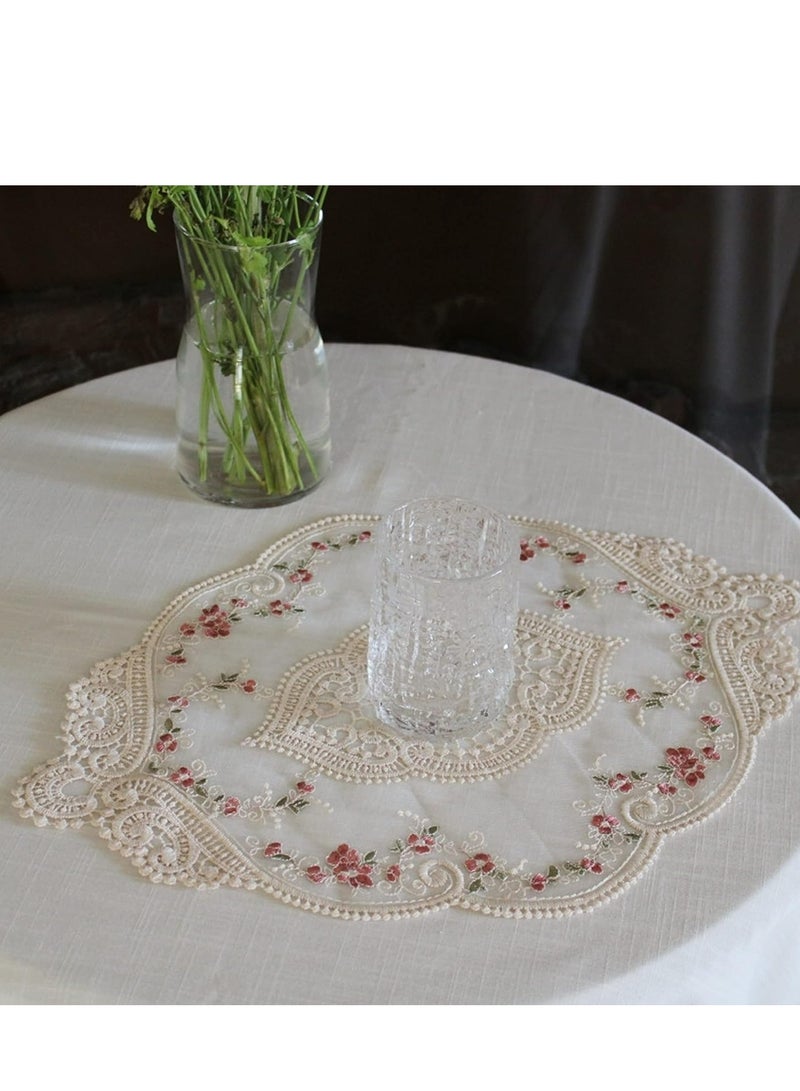 Vintage Oval Lace Table Placemats, Exquisite Flower Cotton Embroidered Doilies vase mat, 12 X 18 Inch  - Image 5
