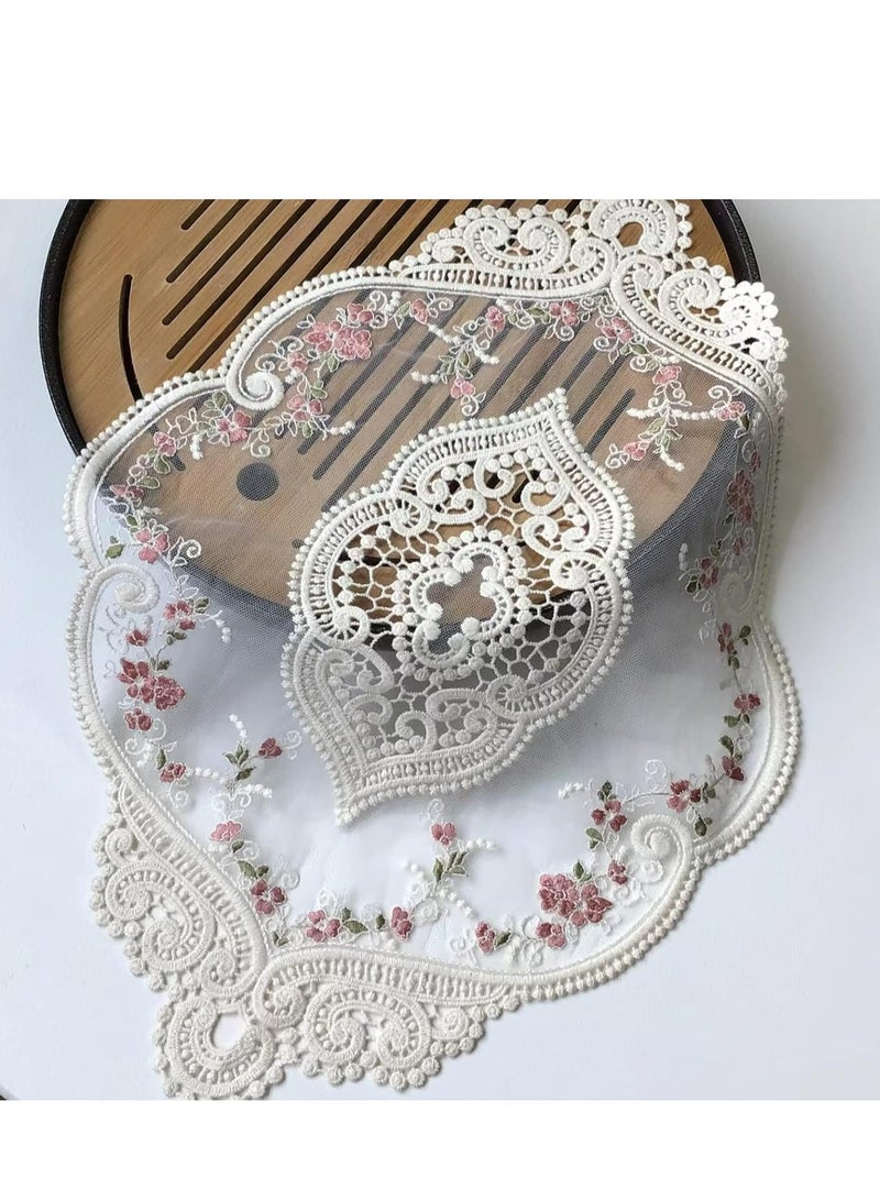Vintage Oval Lace Table Placemats, Exquisite Flower Cotton Embroidered Doilies vase mat, 12 X 18 Inch  - Image 4