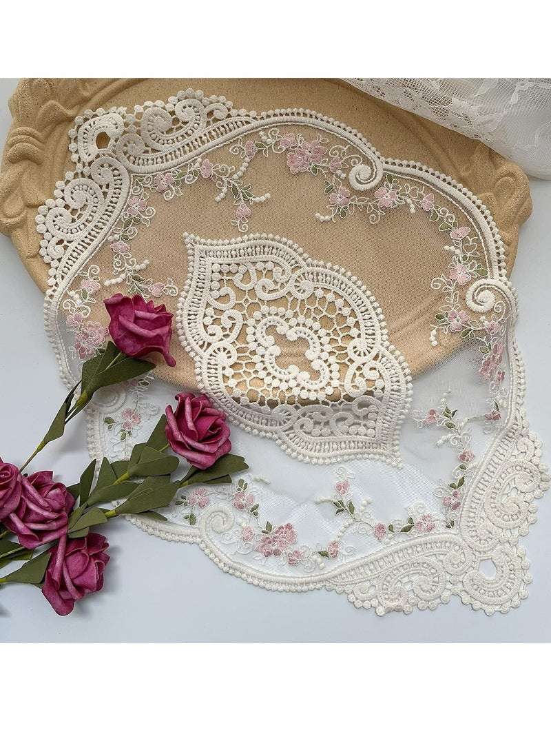 Vintage Oval Lace Table Placemats, Exquisite Flower Cotton Embroidered Doilies vase mat, 12 X 18 Inch  - Image 1