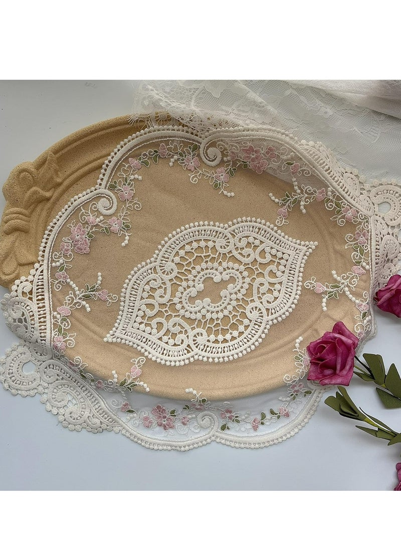 Vintage Oval Lace Table Placemats, Exquisite Flower Cotton Embroidered Doilies vase mat, 12 X 18 Inch  - Image 2