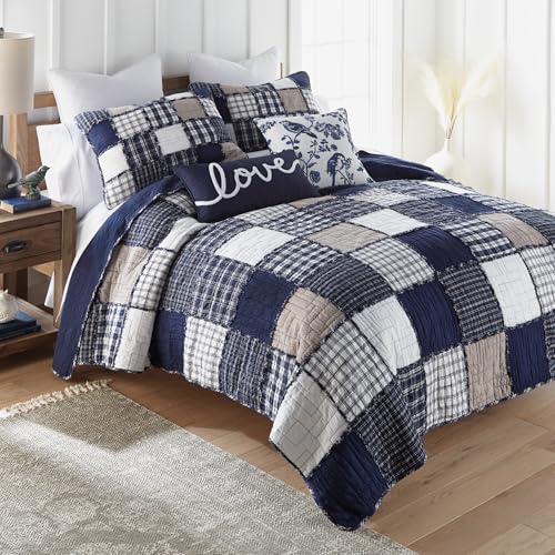 Donna Sharp Checkerboard Indigo- King Quilt Set, Measures 108 x 90, Includes 1 Quilt and 2 King Shams, Machine Washable - Image 2