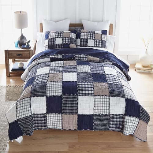 Donna Sharp Checkerboard Indigo- King Quilt Set, Measures 108 x 90, Includes 1 Quilt and 2 King Shams, Machine Washable - Image 1