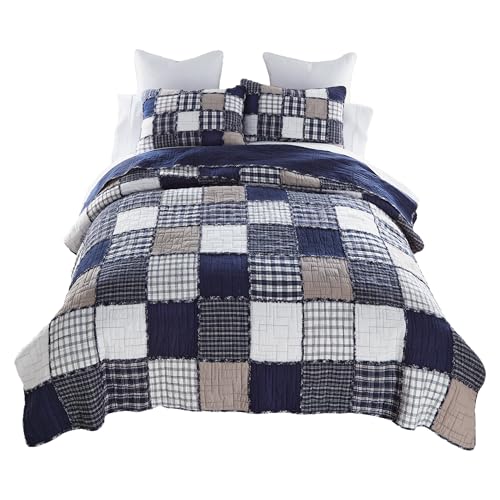 Donna Sharp Checkerboard Indigo- King Quilt Set, Measures 108 x 90, Includes 1 Quilt and 2 King Shams, Machine Washable - Image 3