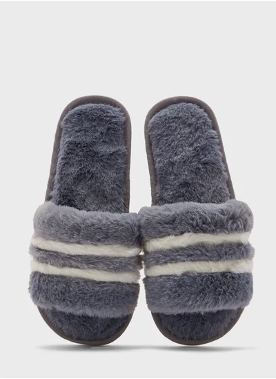 Ginger Double Stripe Furry Bedroom Slipper