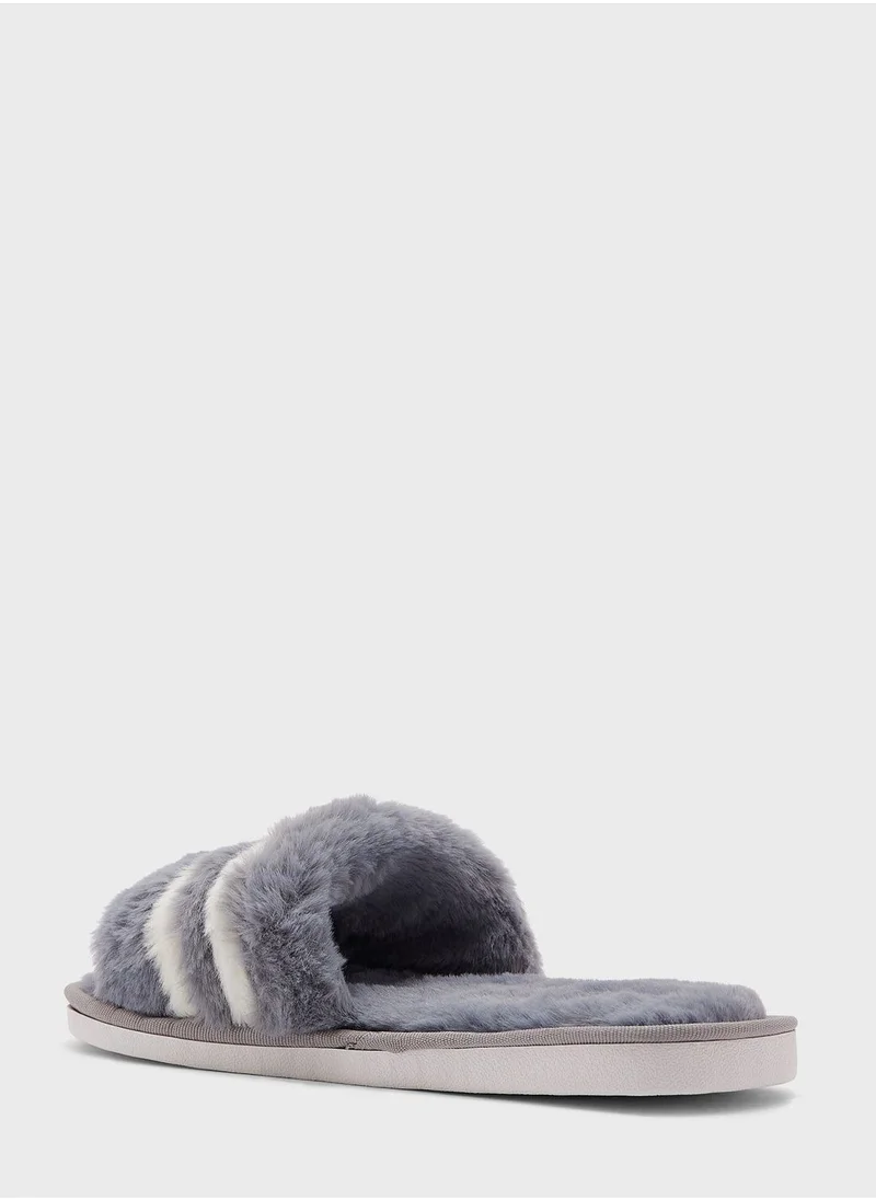 Ginger Double Stripe Furry Bedroom Slipper