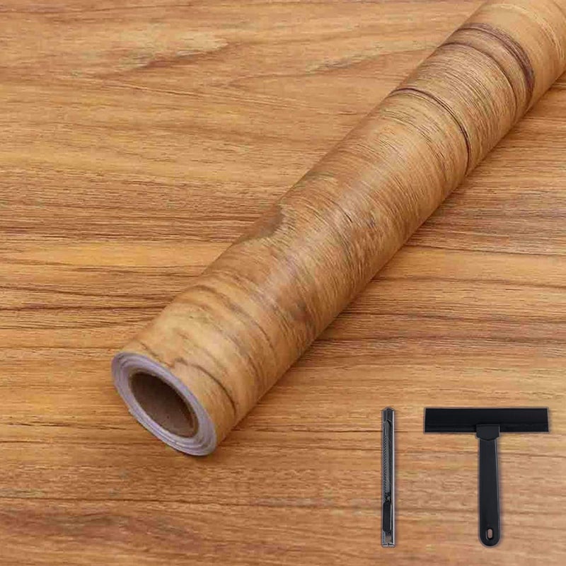 COSNIGHT Wood Grain Contact Paper with Tools, Peel and Stick Wallpaper, Self Adhesive Wall Paper for Countertop Drawer Shelf Liner Cabinet Easy to Clean 15.7In x 393In - Image 1