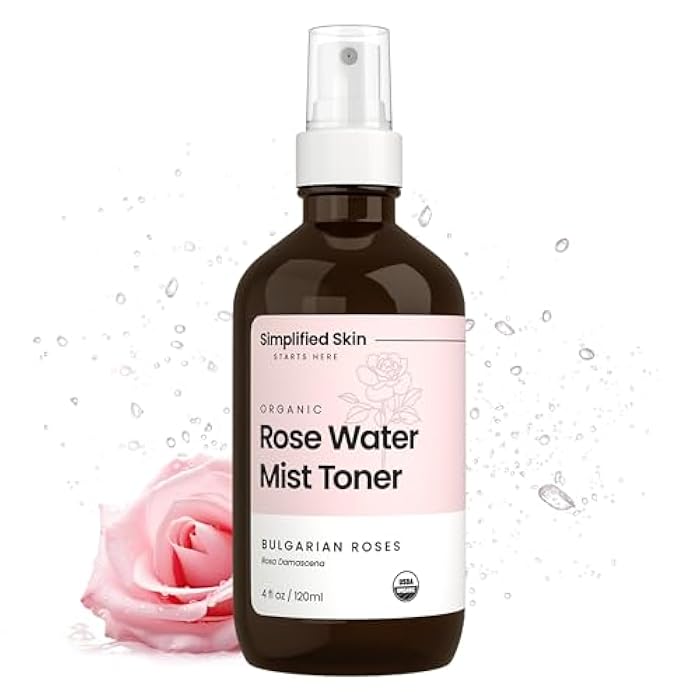 simplified skin Rose Water Spray for Face & Hair – Pure USDA Organic Rosewater Toner – Refreshing Mist for Skin Care, Makeup & Locs – Natural Rose Scent, 4 Oz - Image 1