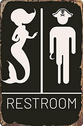 Bestylez Funny Mermaid Pirate Vintage Bathroom Sign Pirate Gifts Nautical Beach Boat Themed Gifts Bathroom Wall Decor 12"" * 8"" (515) - Image 1