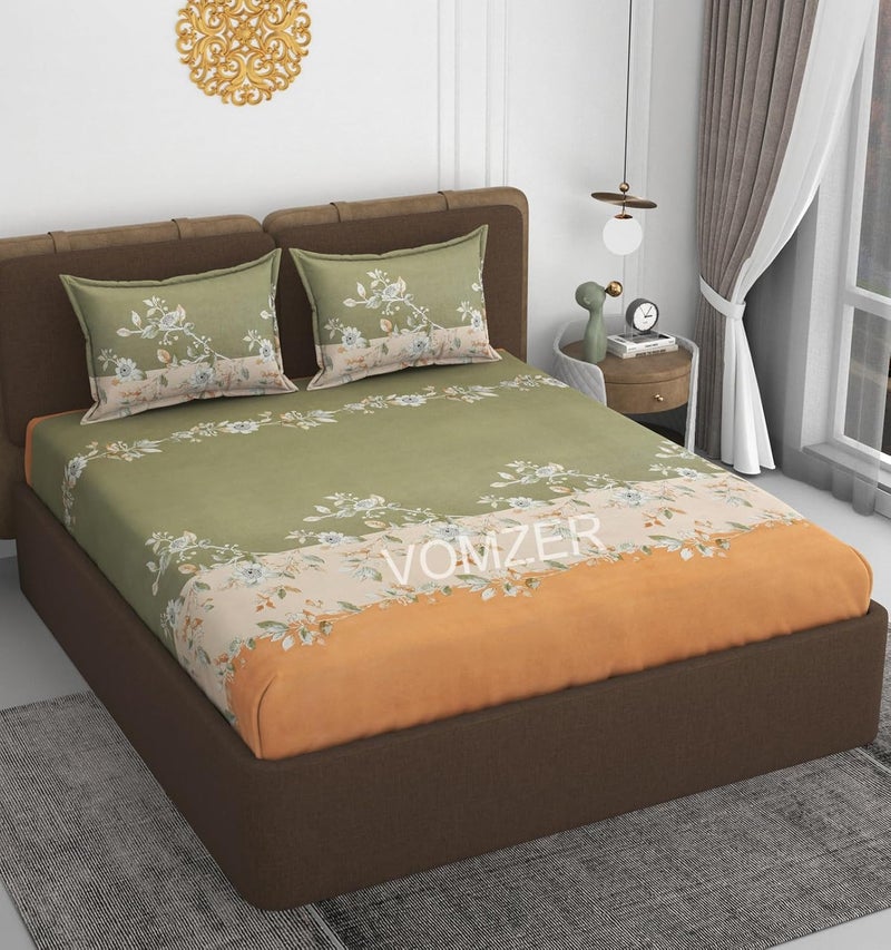 VOMZER 320 TC Cotton Feel All Around Elastic Fitted Bedsheets King Size, Premium Fitted Bedsheets King Size for Double Bed with 2 Pillow Covers, Size- 78” x 72” (Clovis Yellow) - Image 2