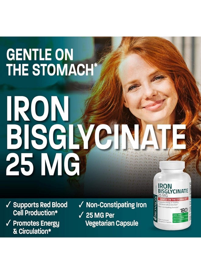 Bronson برونسون حديد بيسغليسينات 25 ملغ لطيف على المعدة، يدعم الطاقة وإنتاج خلايا الدم الحمراء الصحية - تركيبة غير مسببة للإمساك - غير معدلة وراثيًا، 90 كبسولة نباتية - Image 3