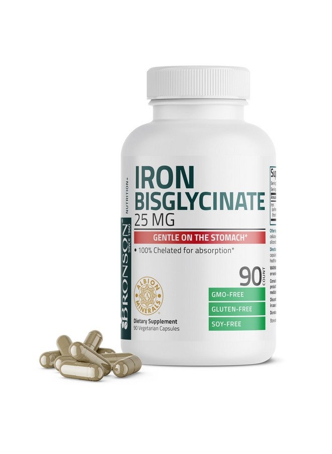 Bronson برونسون حديد بيسغليسينات 25 ملغ لطيف على المعدة، يدعم الطاقة وإنتاج خلايا الدم الحمراء الصحية - تركيبة غير مسببة للإمساك - غير معدلة وراثيًا، 90 كبسولة نباتية - Image 1